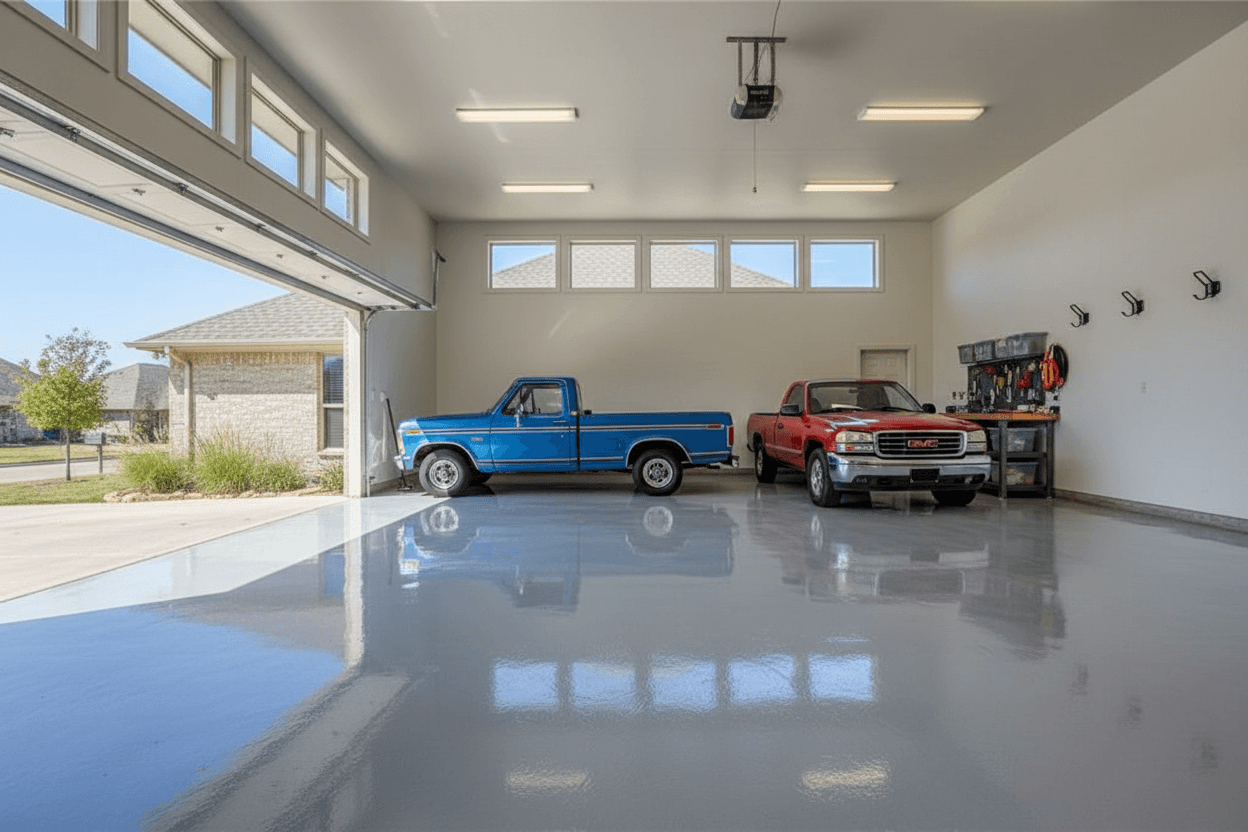 A completed epoxy flooring installation job at a house